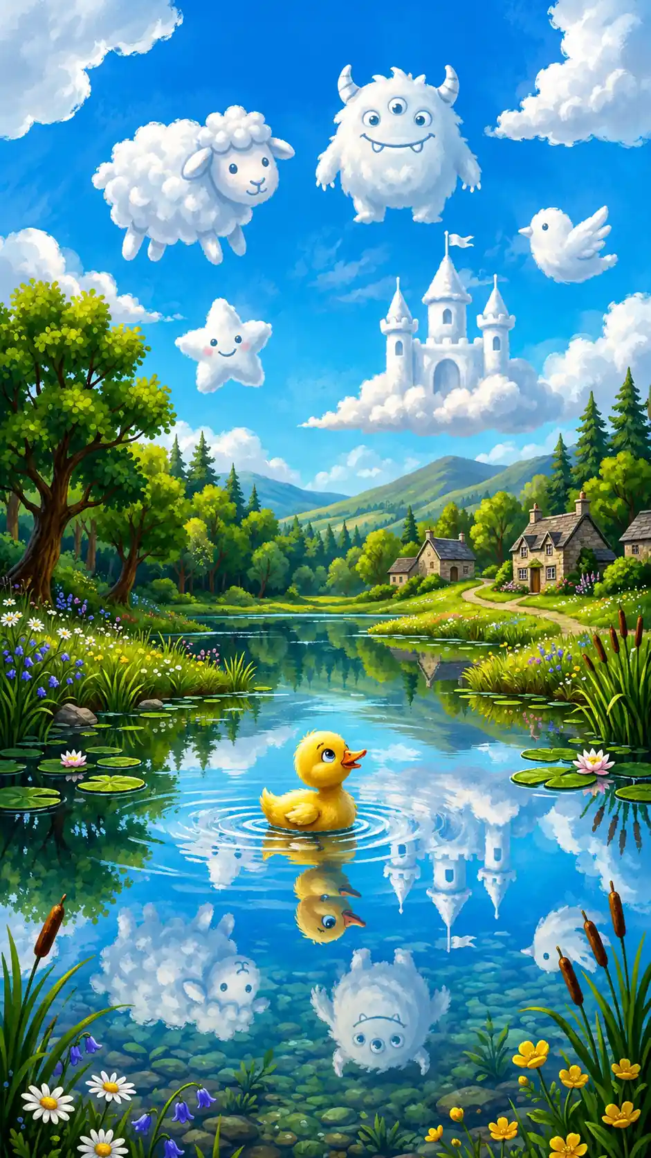 Cute little duck swimming on a crystal clear lake