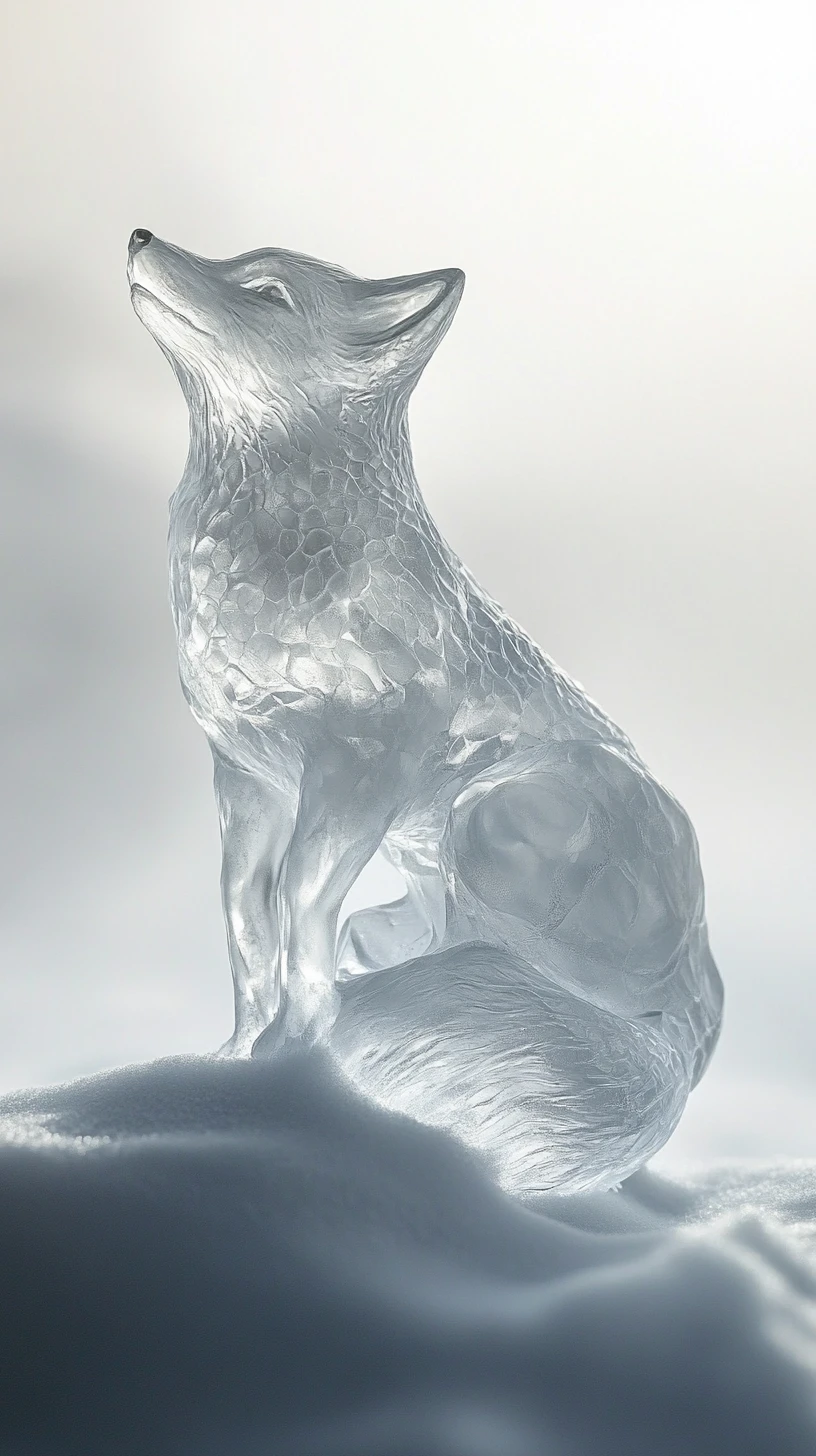 Translucent ice fox hovering above a silent frozen surface
