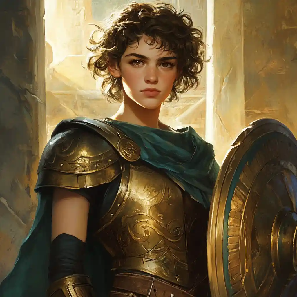 Athletic female paladin in ancient Greek inspired armor