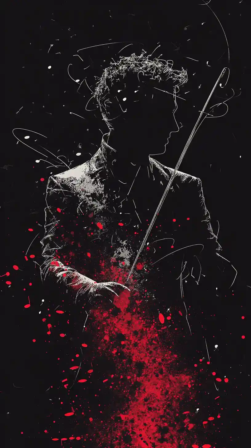 Conductor Silhouette Formed From Negative Space And Music Notes
