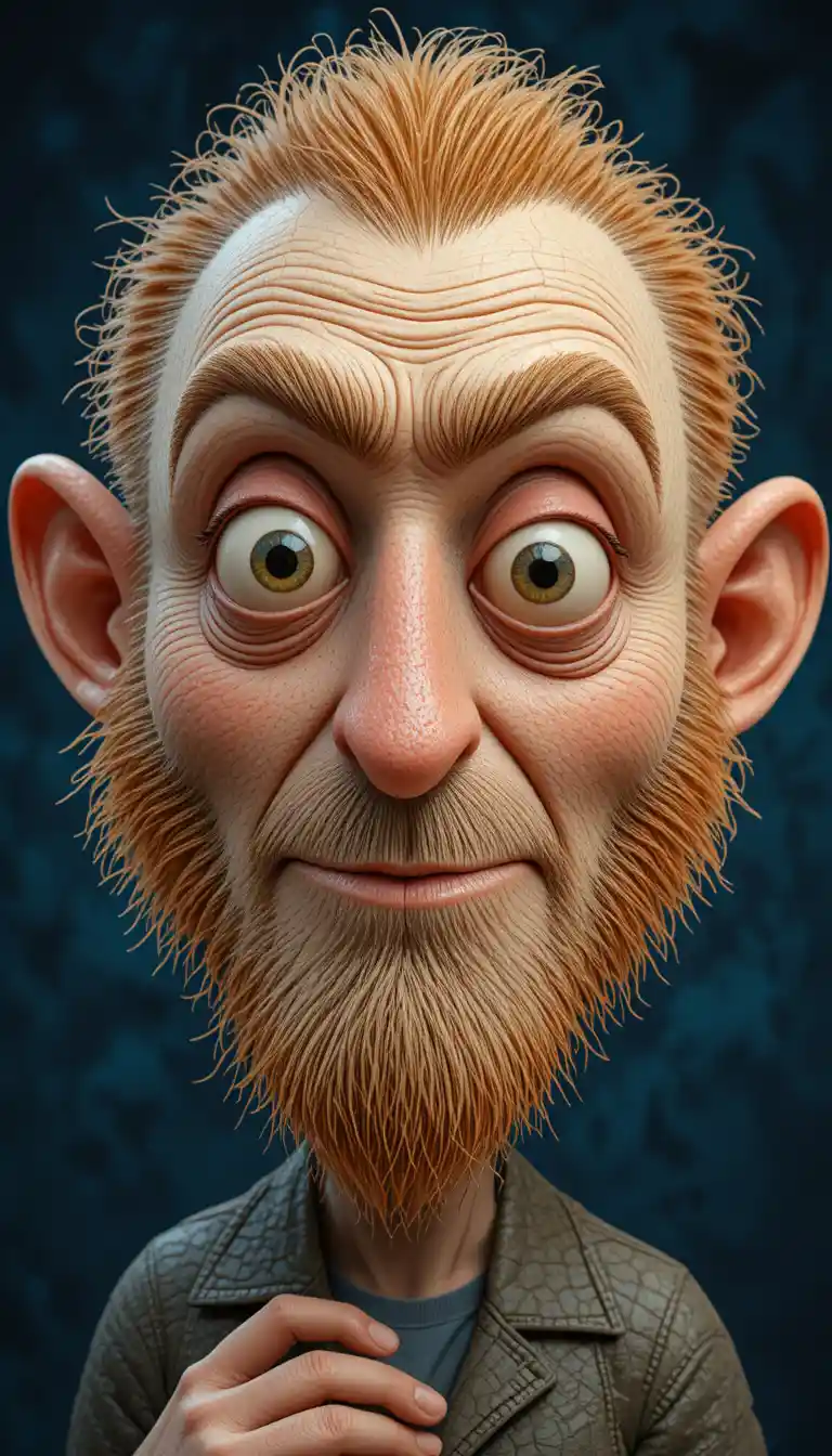 Manic cartoon monkey portrait with dramatic studio lighting
