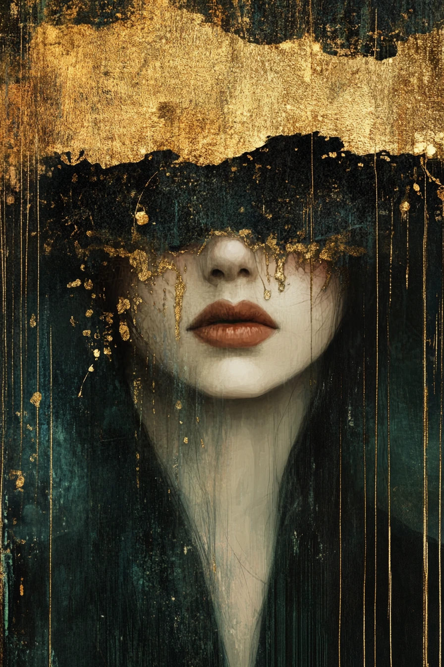 Surreal woolen woman portrait in a strange dreamy world