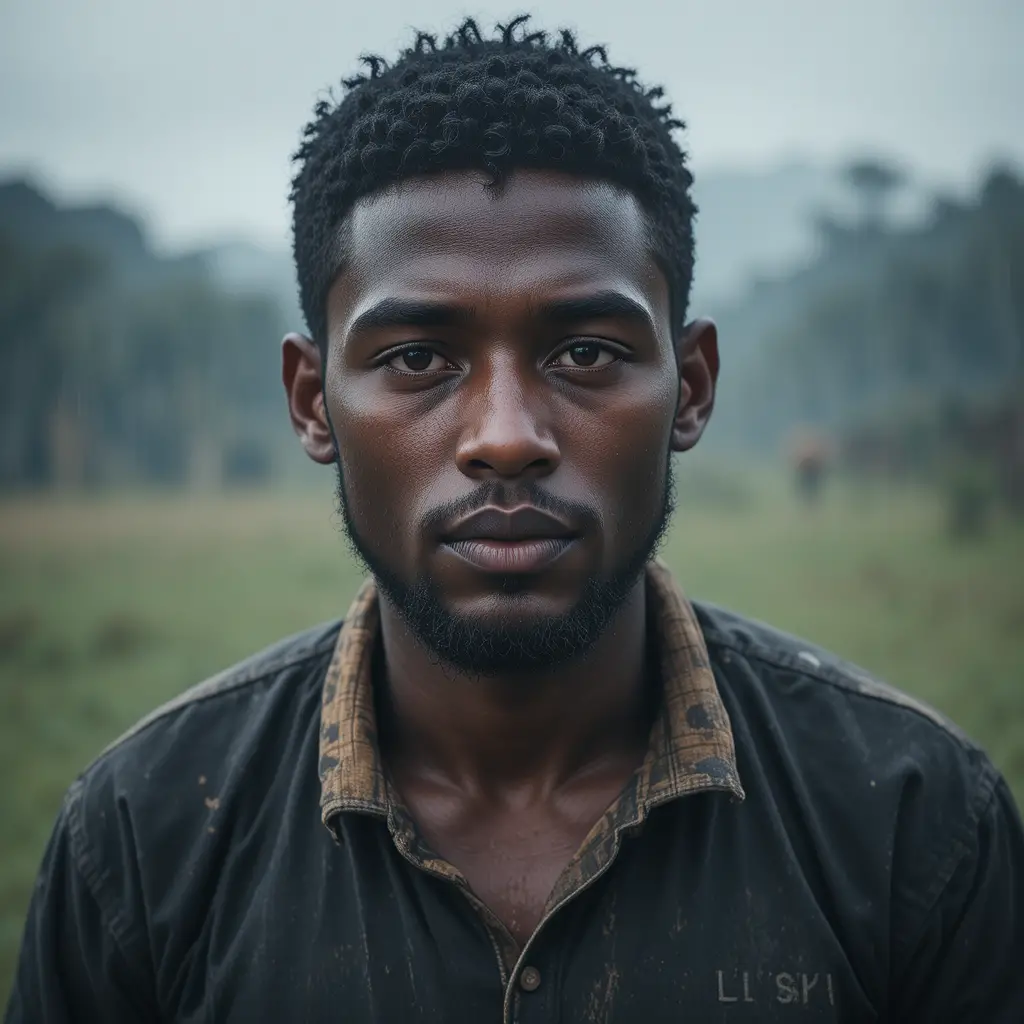 Young man standing inside a quiet village church