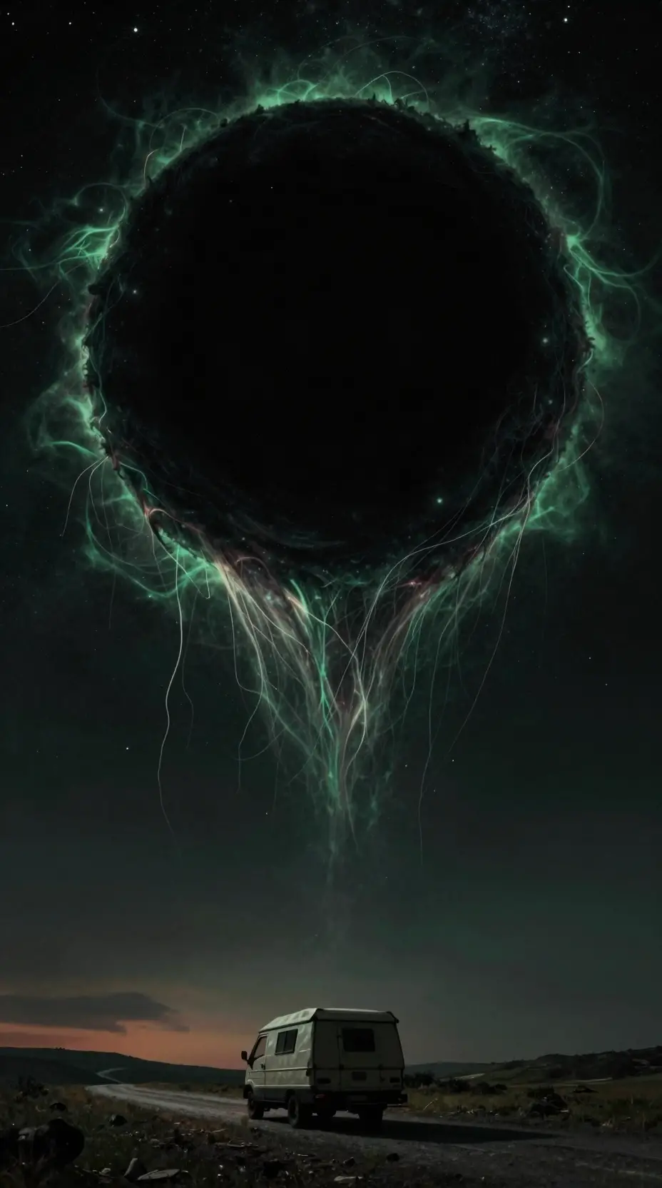 Cosmic horror poster of a glowing black circle