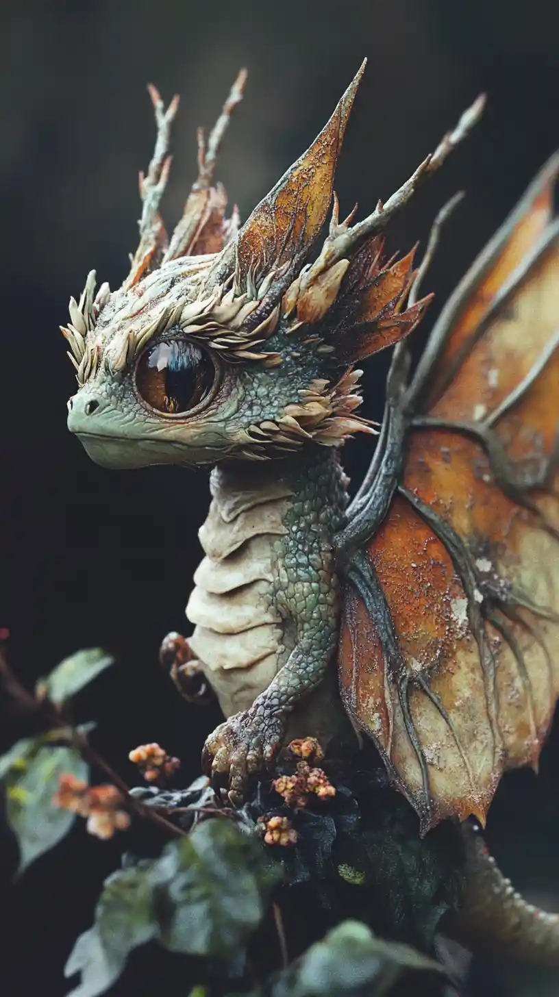 Small moth winged dragon with decaying petals and dust