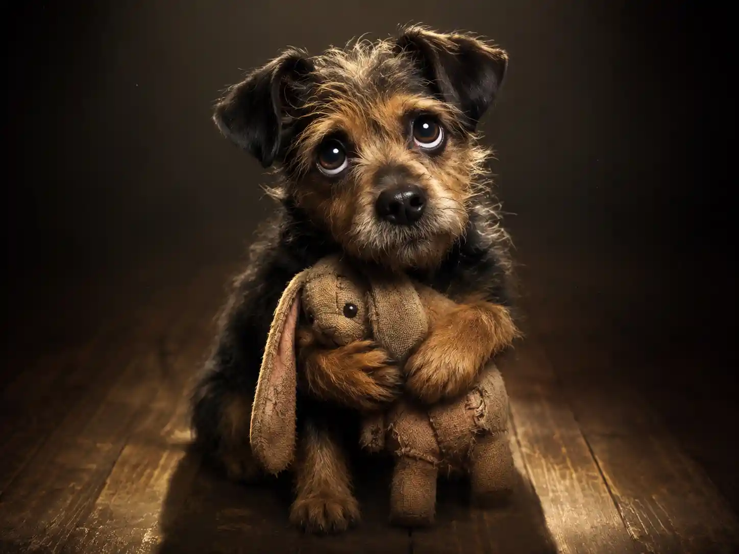 Timid puppy with big eyes giving a longing stare