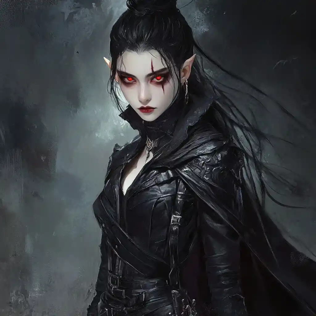 Vampire rogue woman with glowing magical daggers