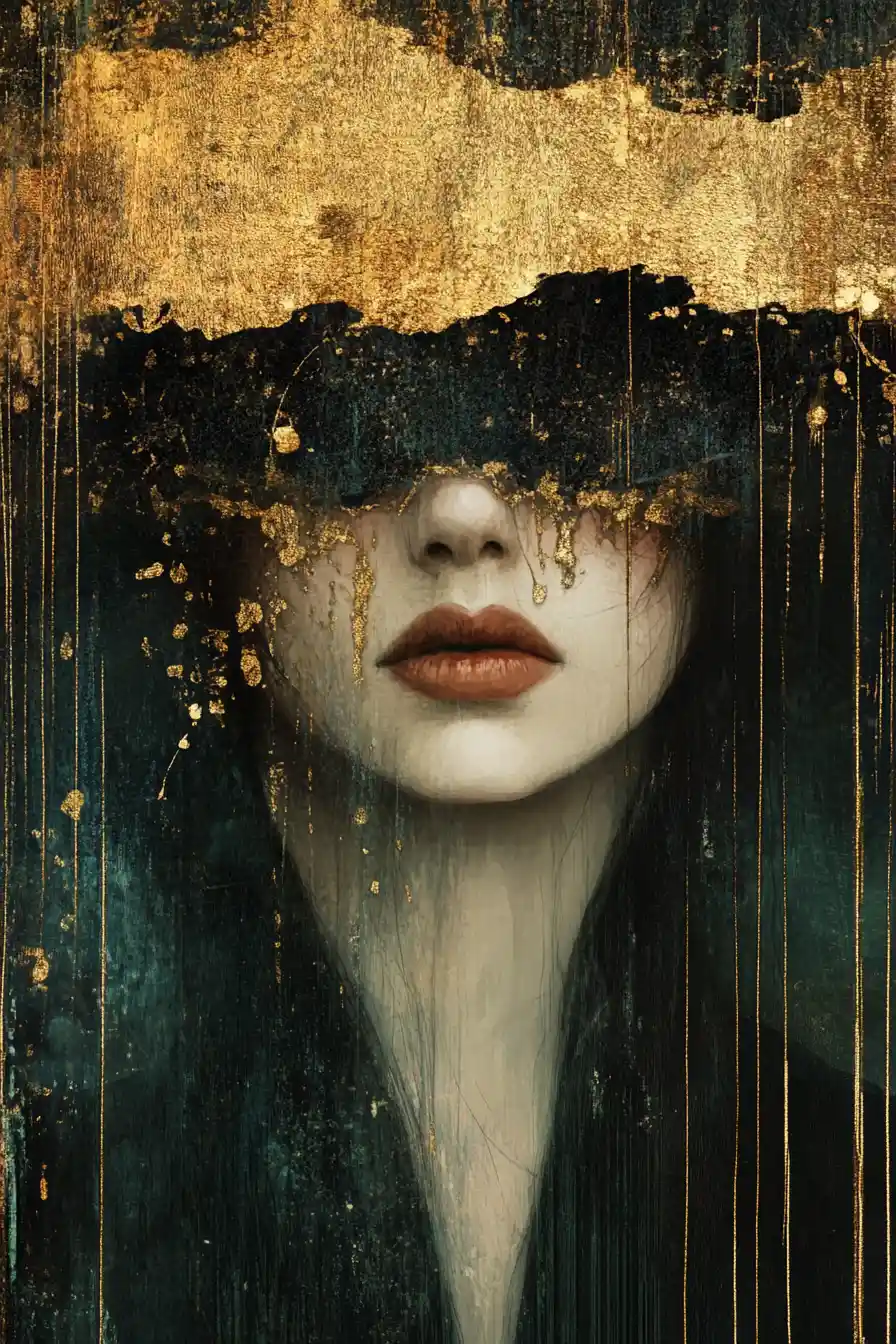 Surreal woolen woman portrait in a strange dreamy world