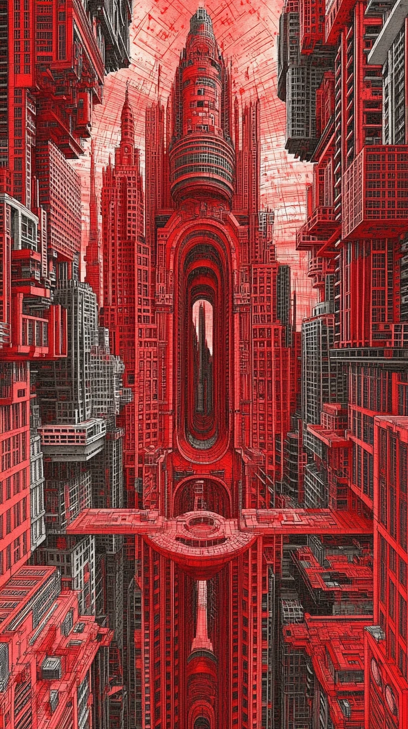 Endless Clockwork City With Spiraling Architectural Blueprints