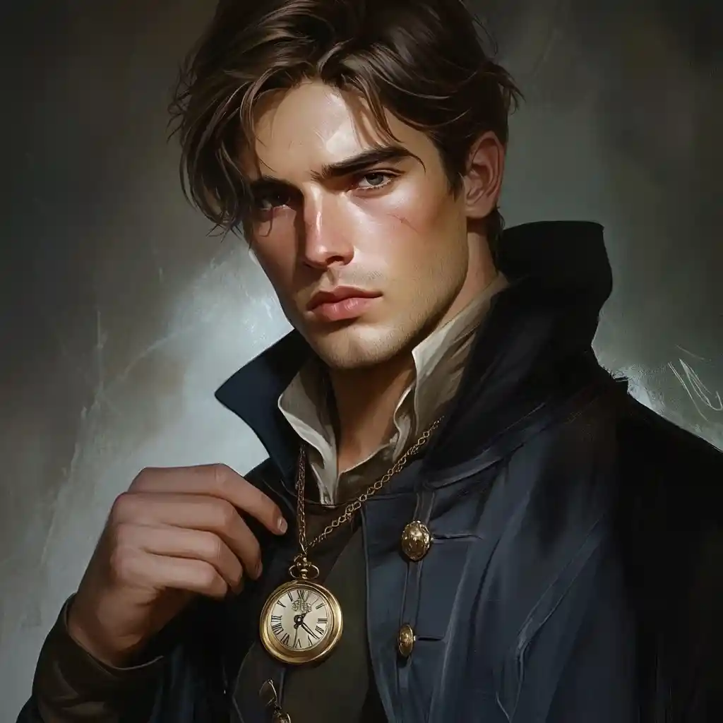 Orderly fantasy sorcerer with pocket watch and time magic