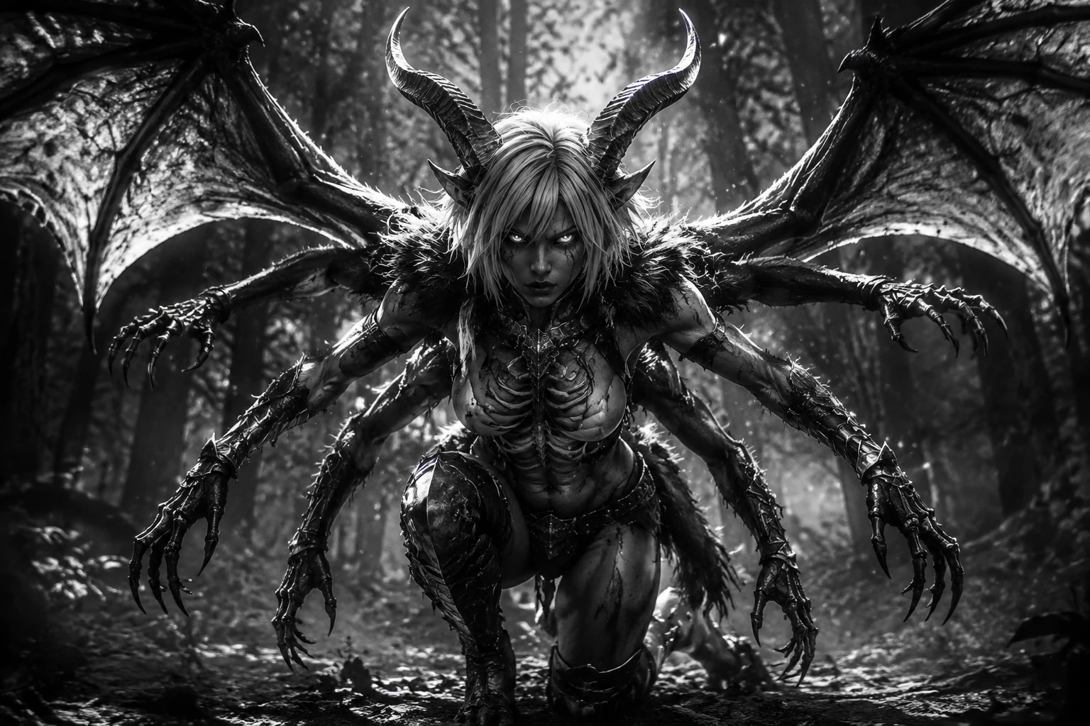 Eight armed werewolf heroine in an enchanted forest