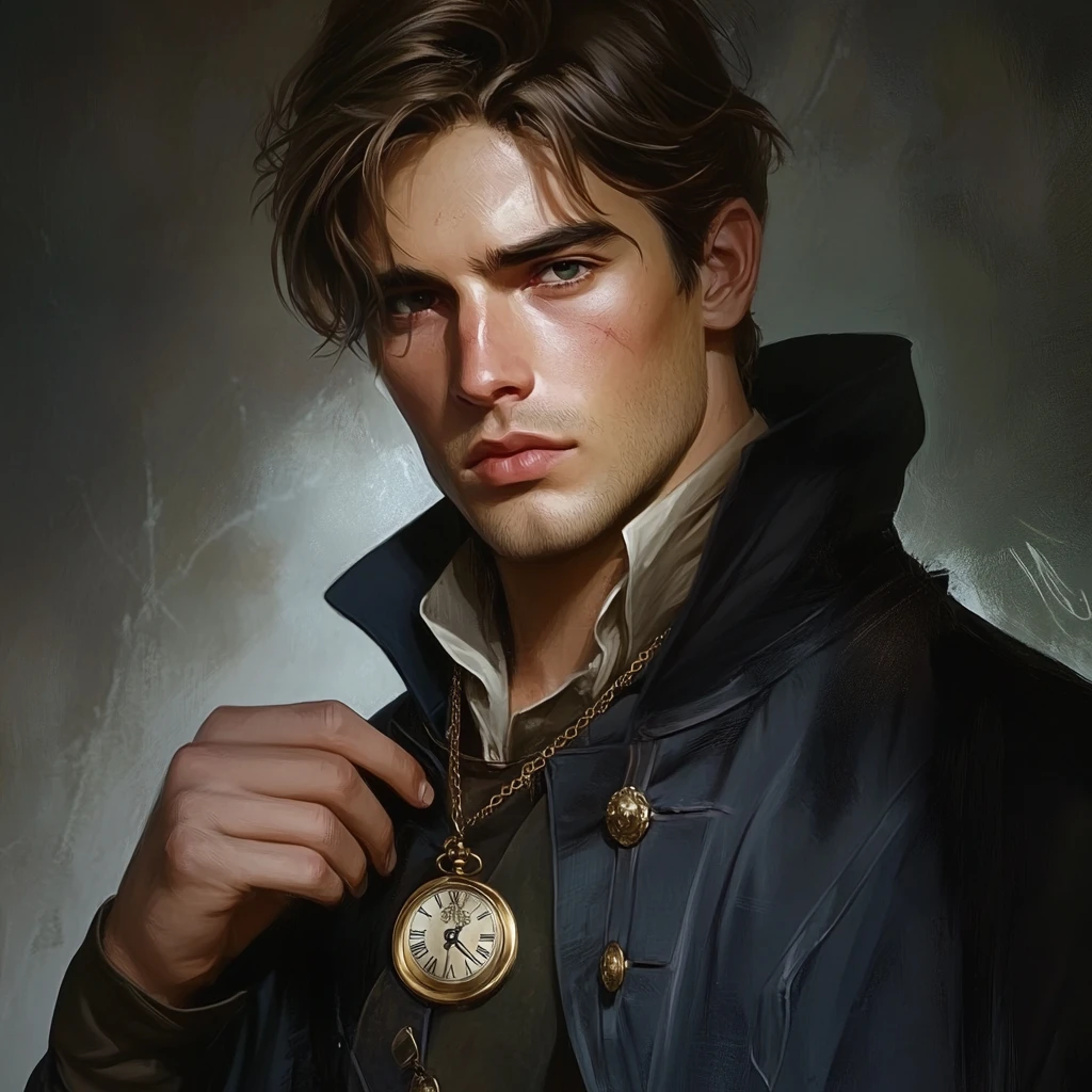 Orderly fantasy sorcerer with pocket watch and time magic