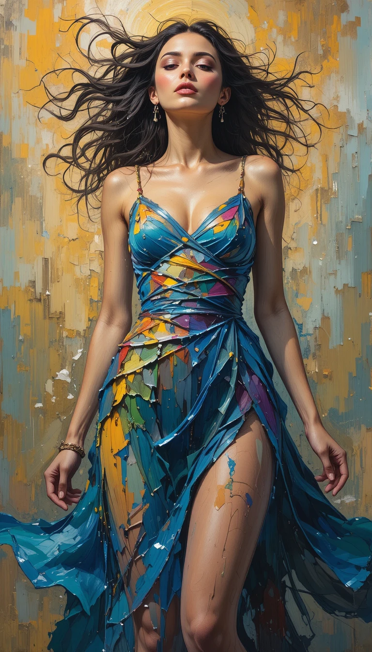 Semi abstract young woman in expressive impasto painting