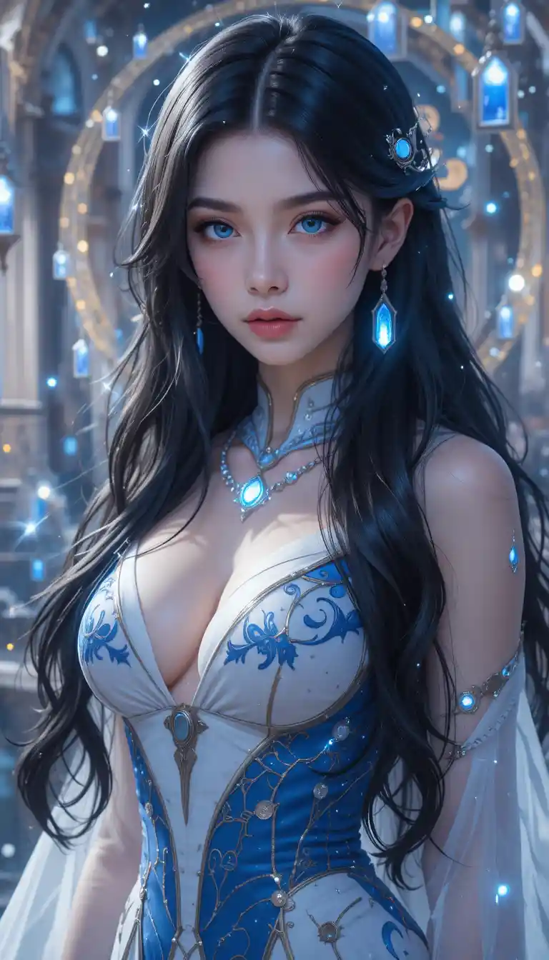Young anime eliatrope girl with glowing portals