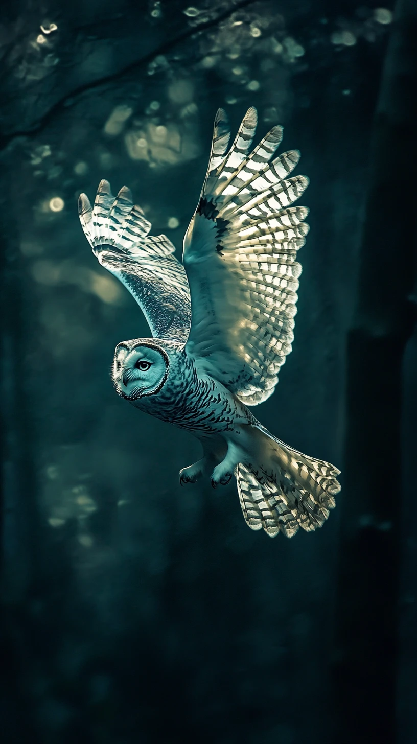 Owl Gliding Through A Dim Textured Abstract Atmosphere