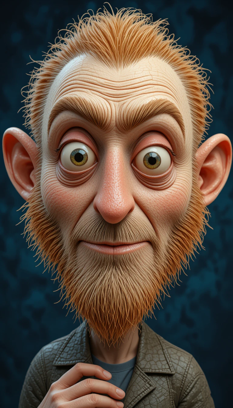 Manic cartoon monkey portrait with dramatic studio lighting