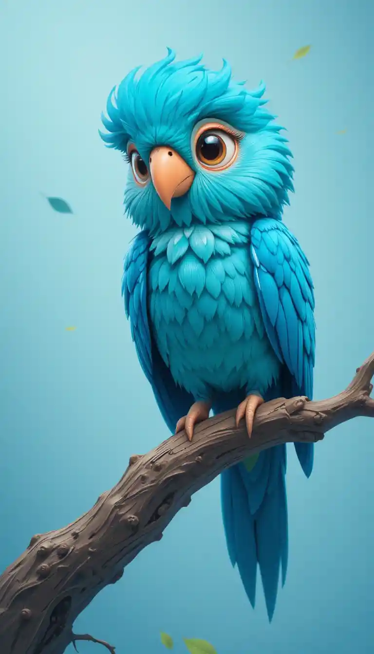 Serene turquoise parrot illustration on a twisted tree branch
