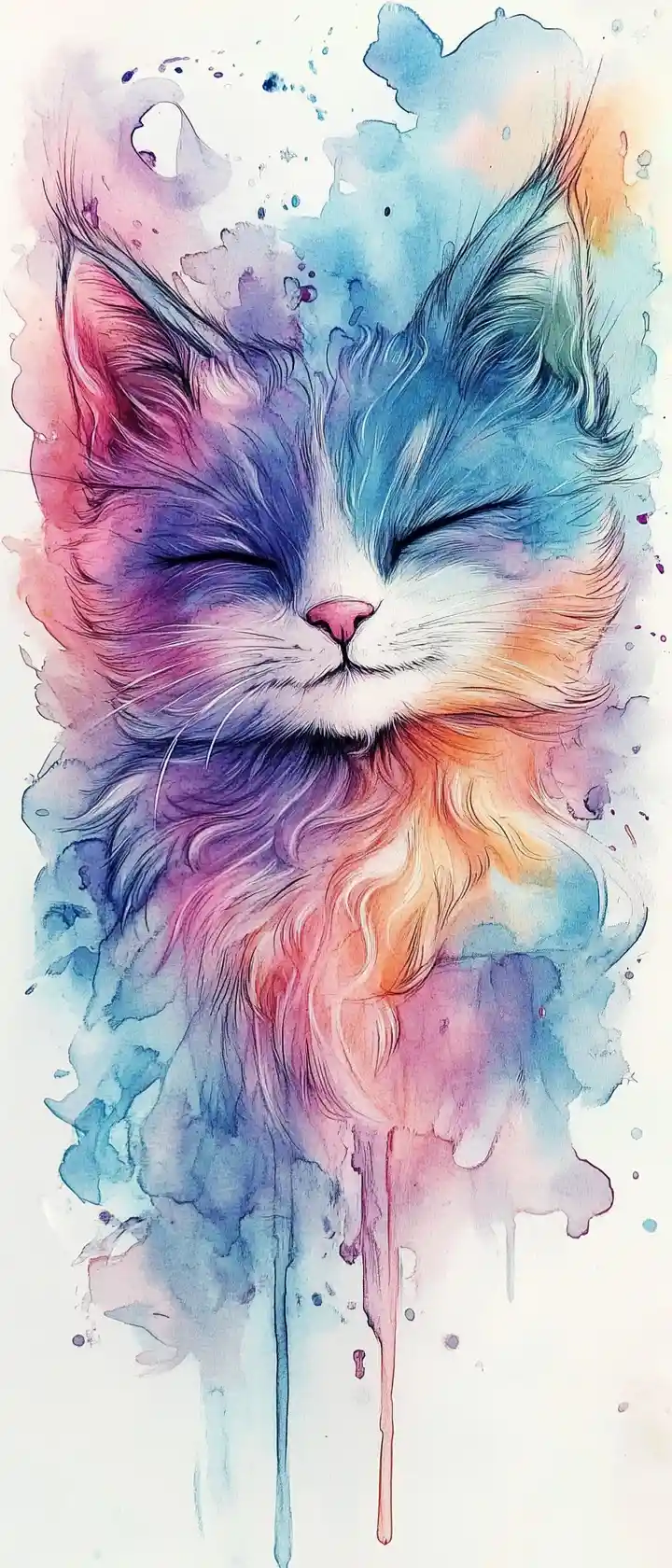 Surreal ink drawing of a cute animal in pastel neon tones