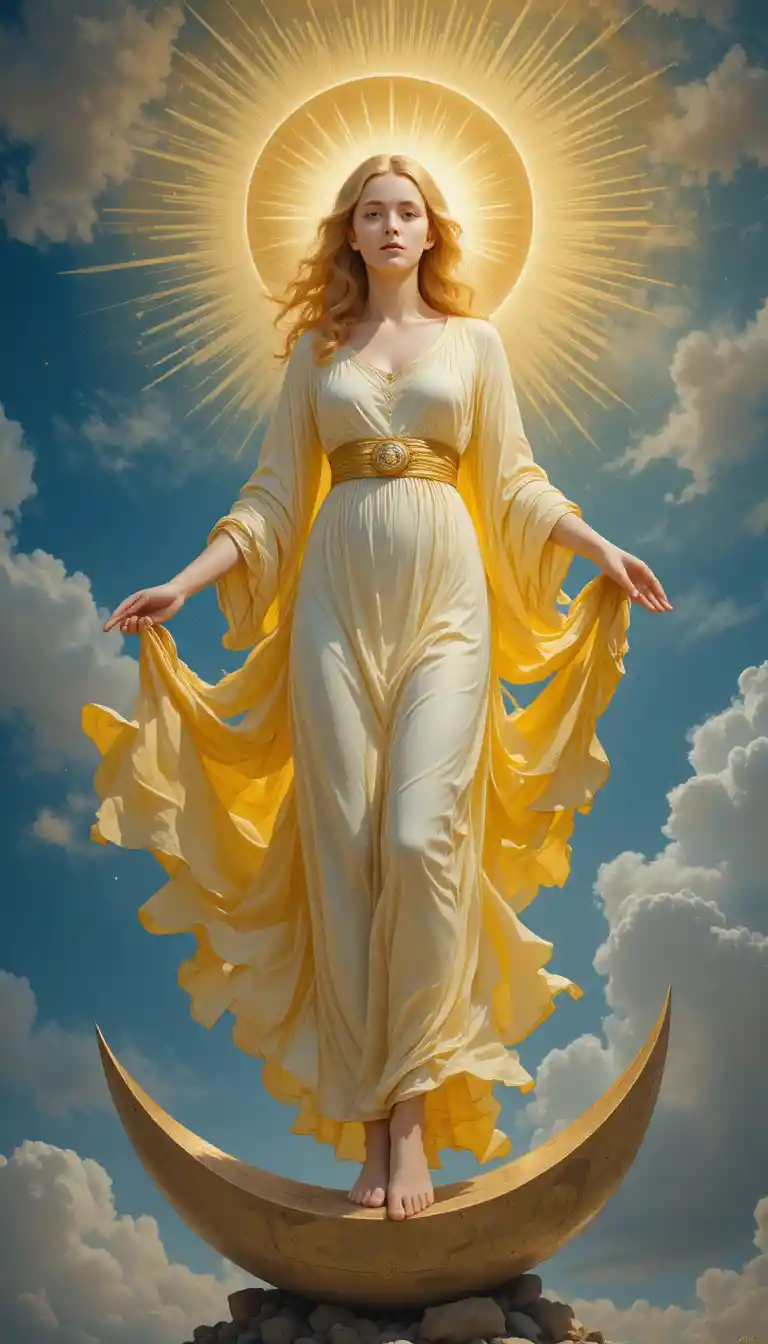 Radiant woman clothed with the sun on a crescent moon