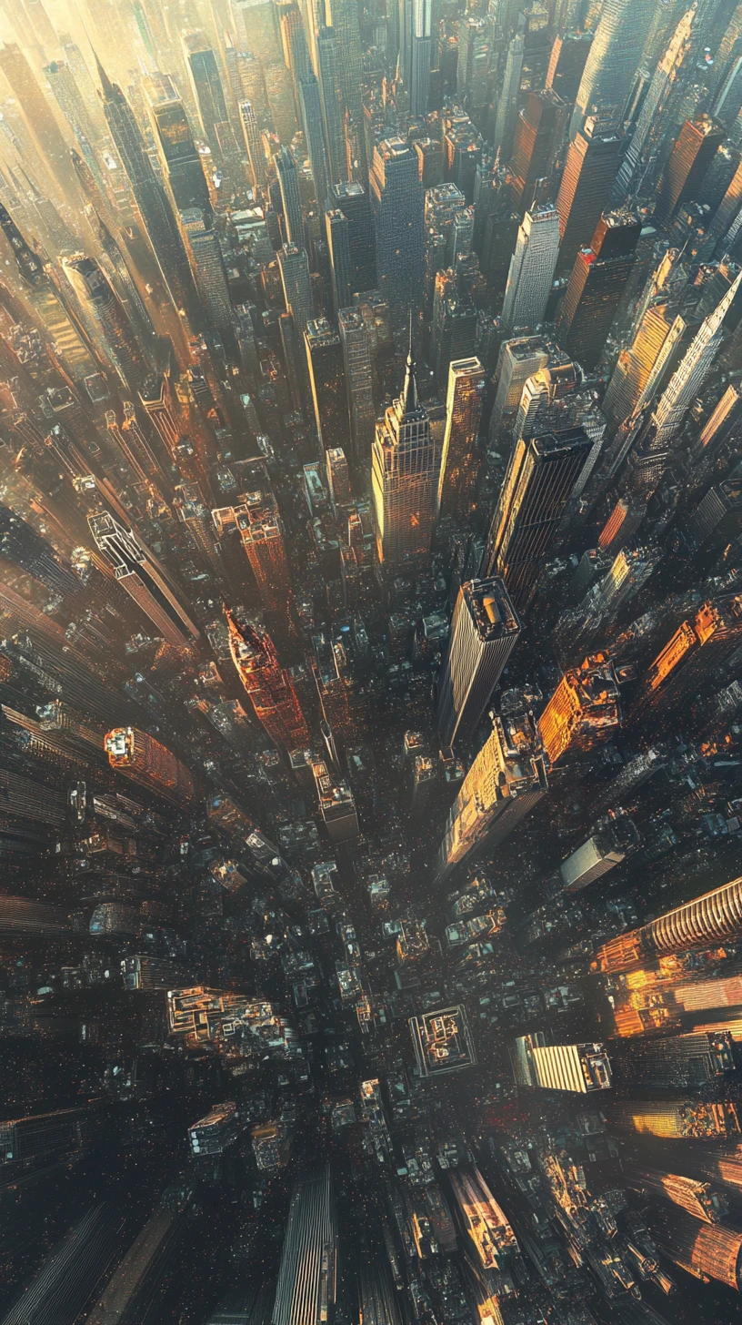 Surreal metropolis merging skyscrapers with musical orchestra forms