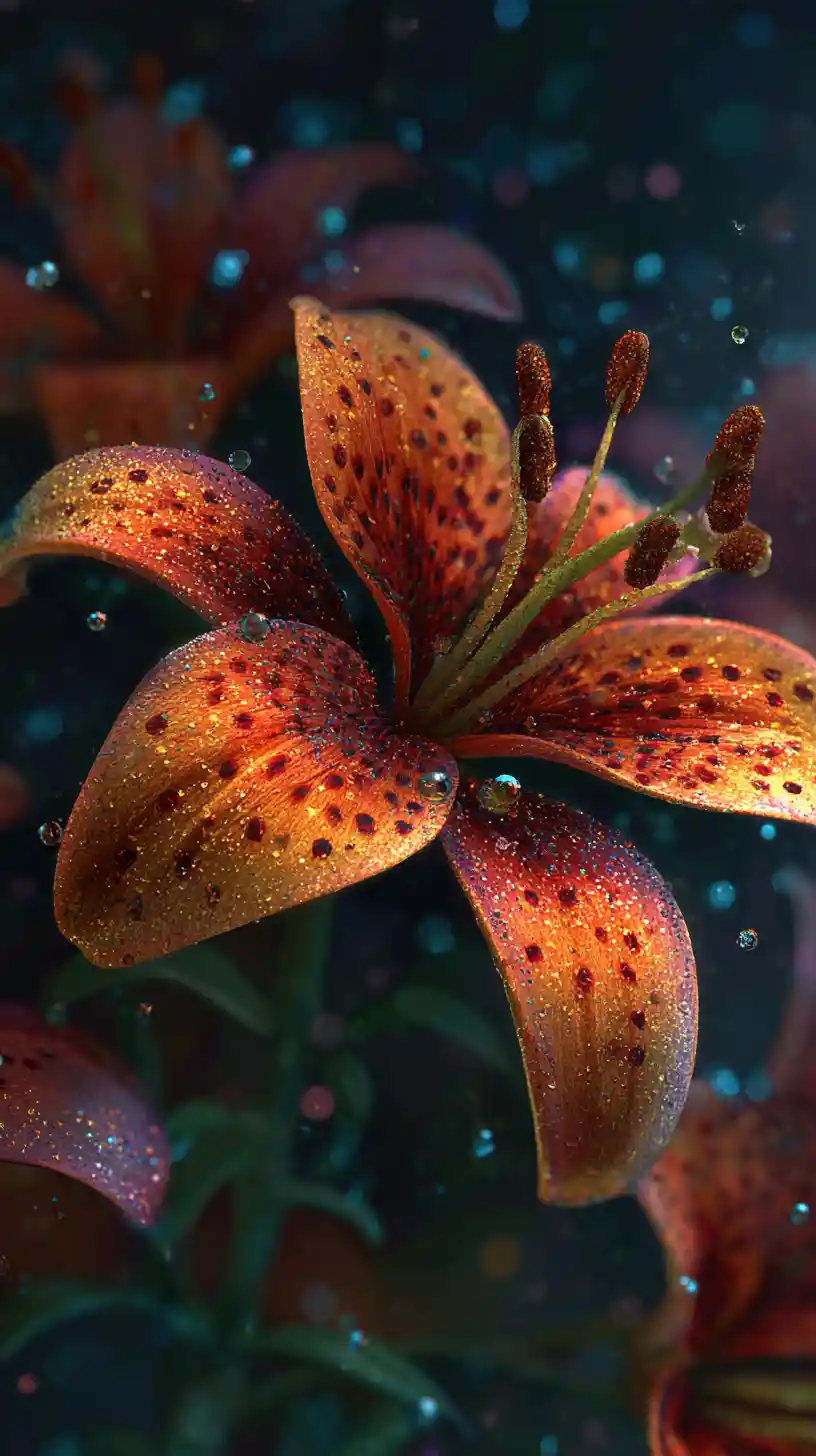 Close up of a gigantic tiger lily with dramatic petals