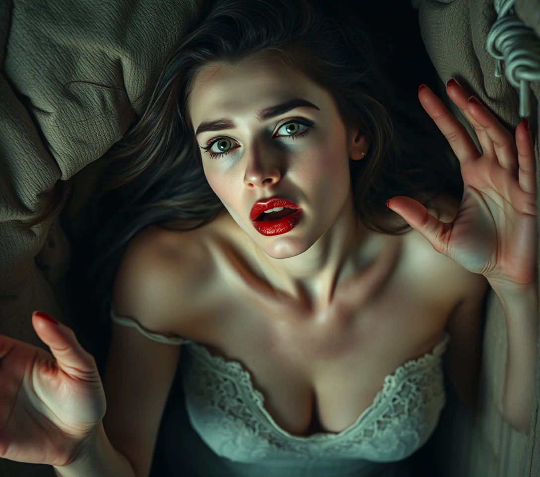 Surreal woman running through a twisted emotional landscape