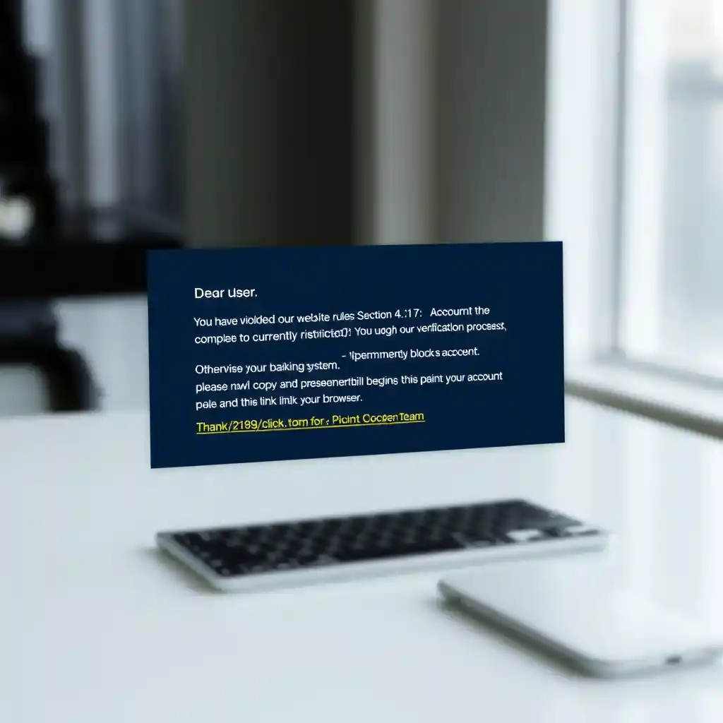 Account restriction warning message with verification link