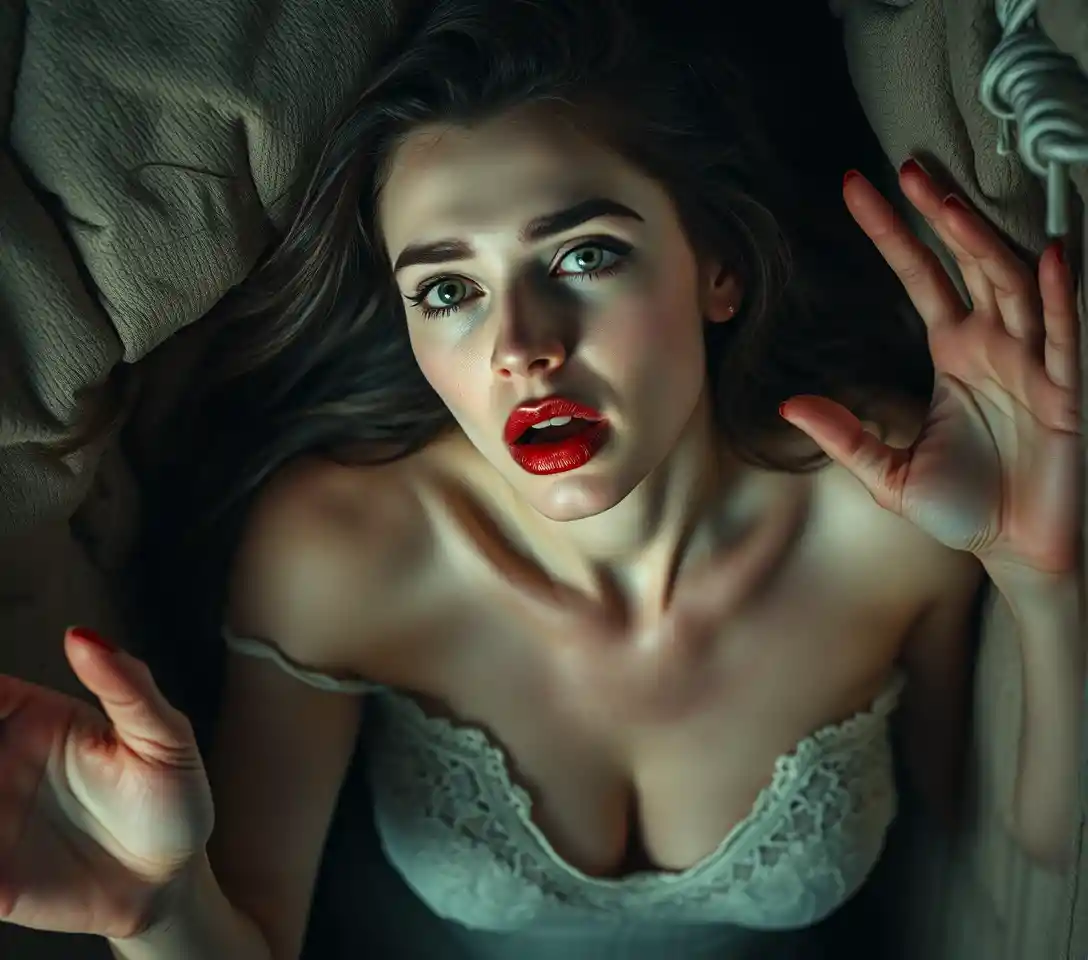 Surreal woman running through a twisted emotional landscape