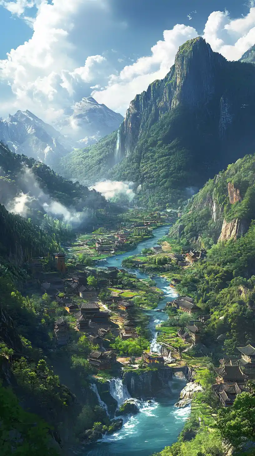 Anime view of Jingyu Valley in the mountains