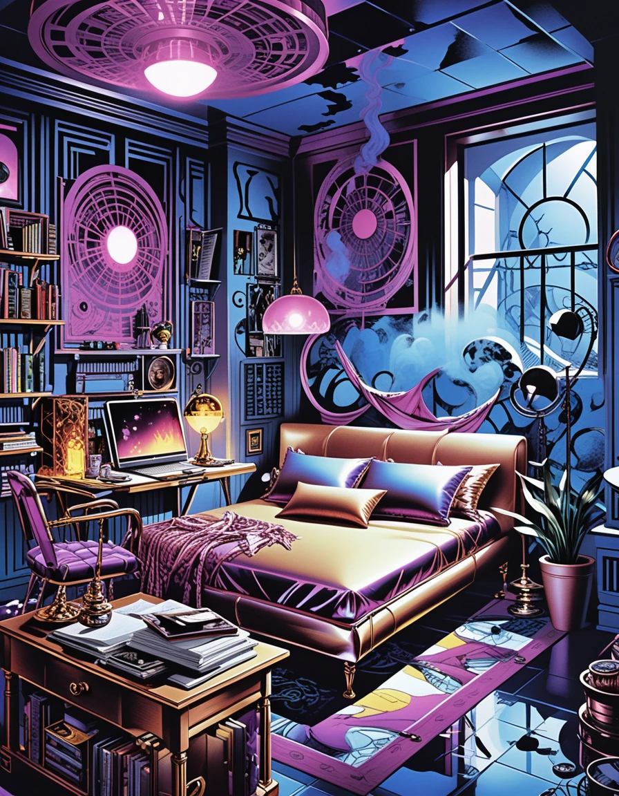 Moody 3d interior room with eclectic witchy decor