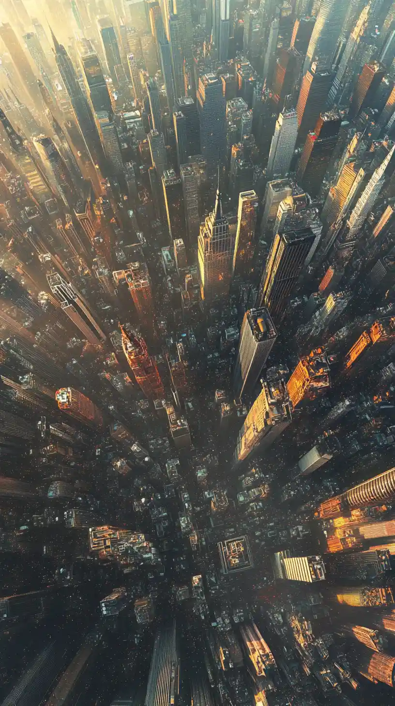 Surreal metropolis merging skyscrapers with musical orchestra forms
