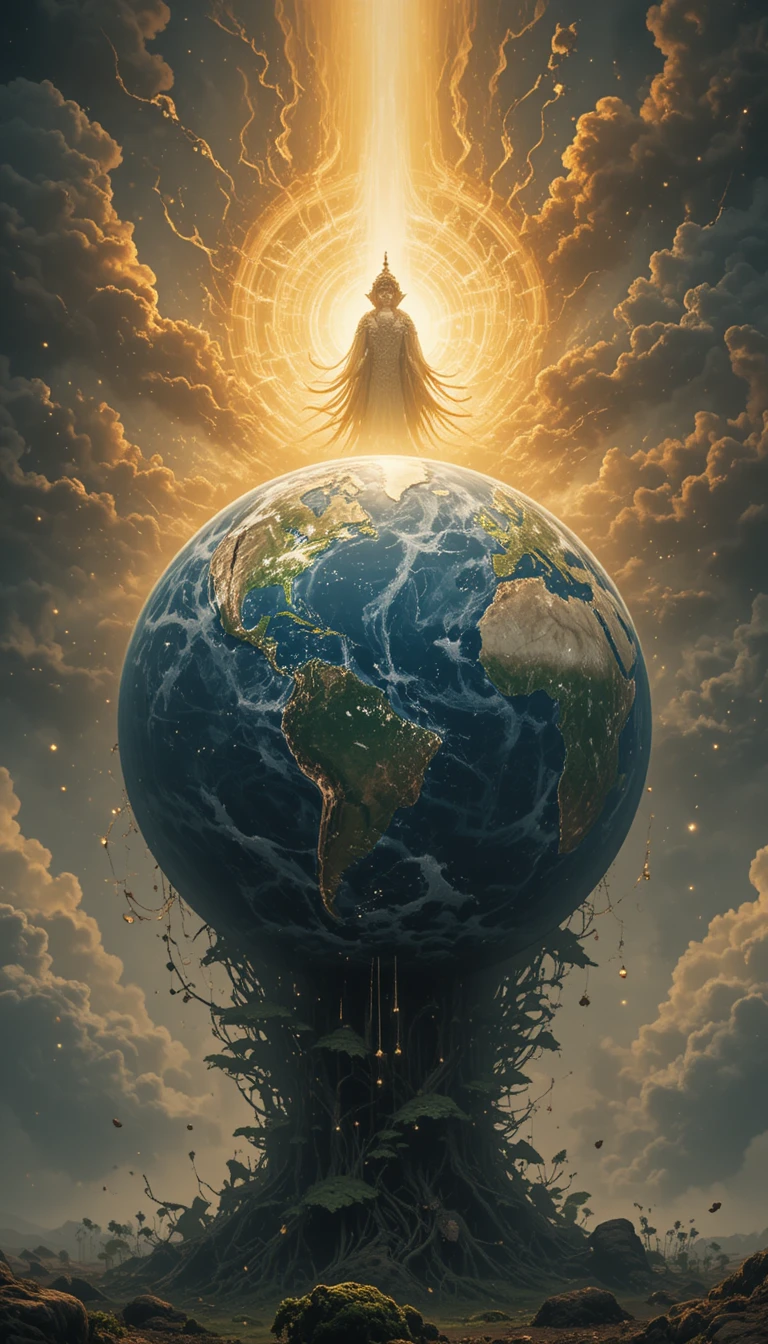 Ancient mythic vision of Earth upheld by sacred virtues