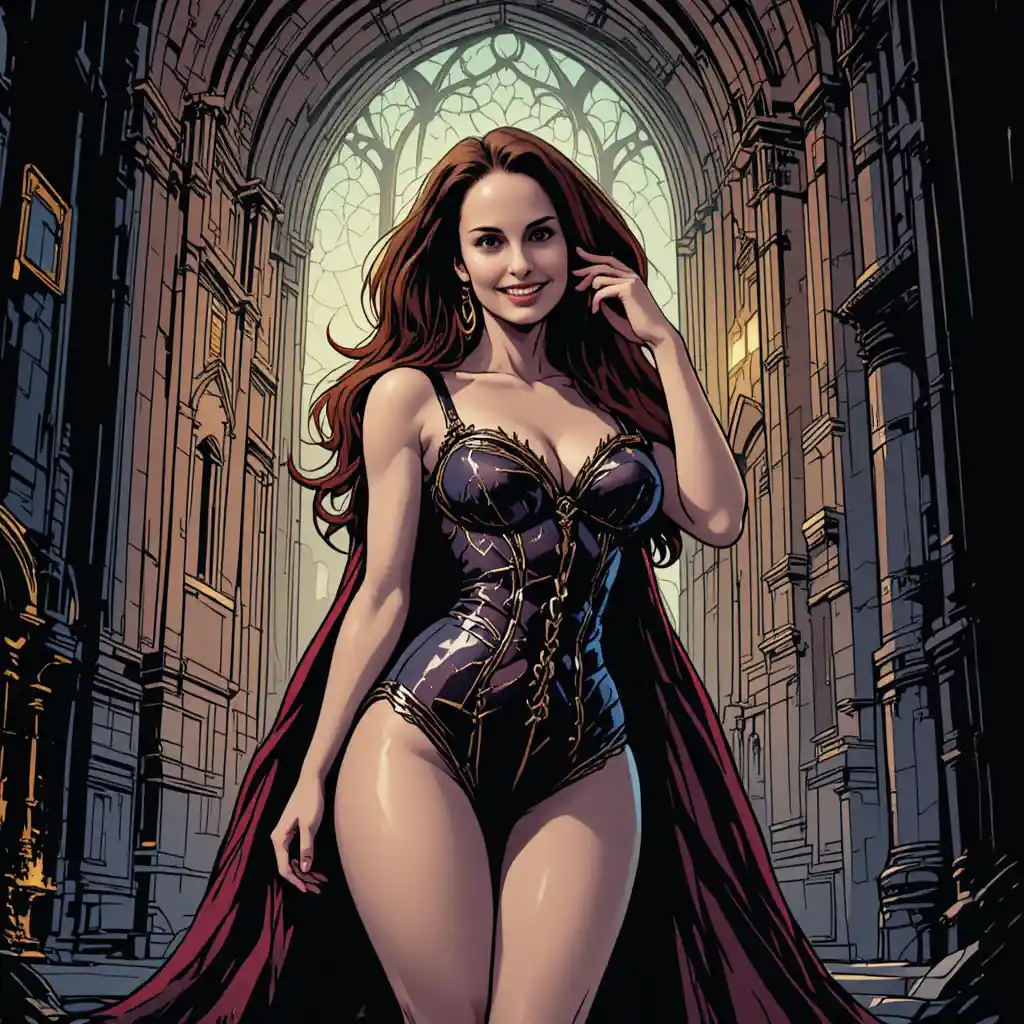 Gothic princess in lingerie posing inside a grand cathedral