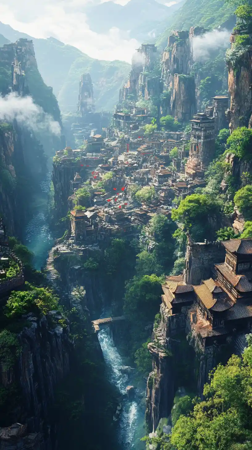 Anime landscape of Jingyu Valley mountain scenery