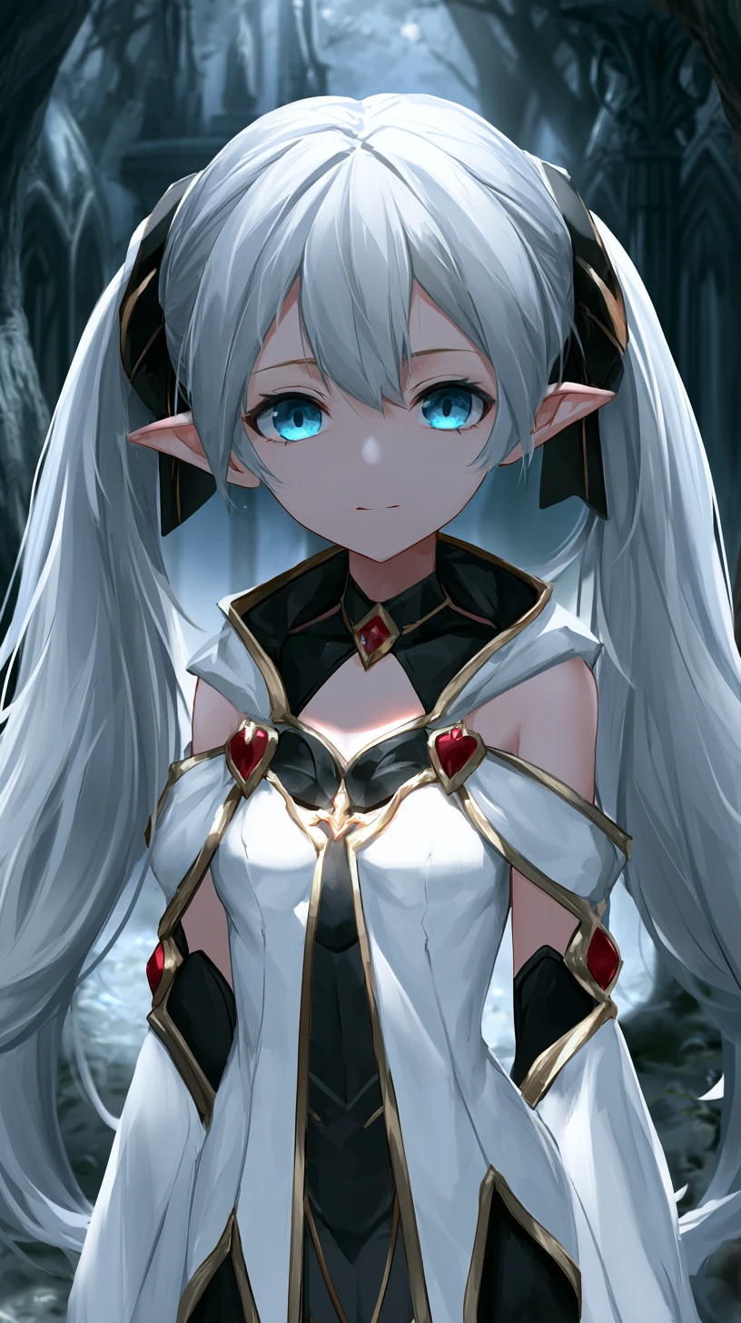 Silver haired elf girl in an enchanted forest portrait
