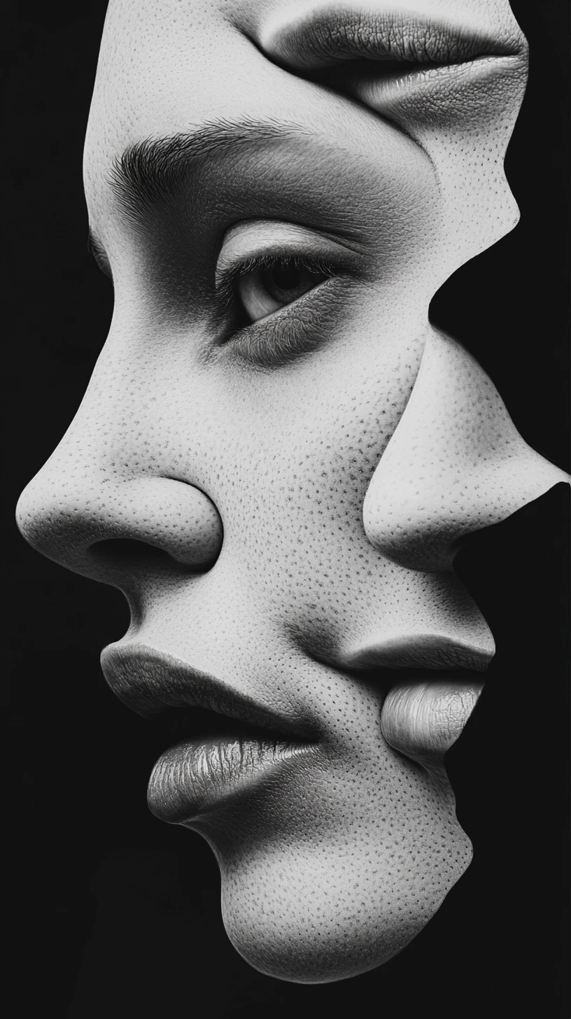 Surreal Portrait Of Interwoven Hidden Faces In Monochrome