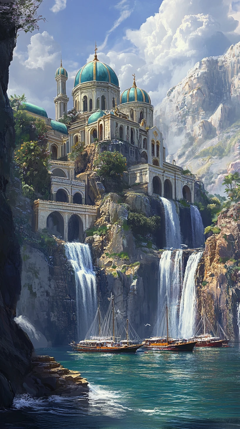 Fairytale monastery overlooking terraced cliffs and turquoise sea