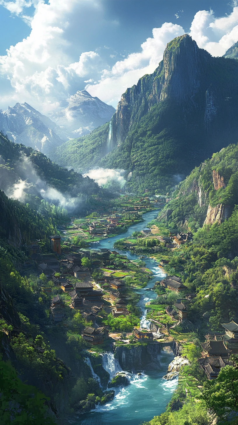 Anime view of Jingyu Valley in the mountains
