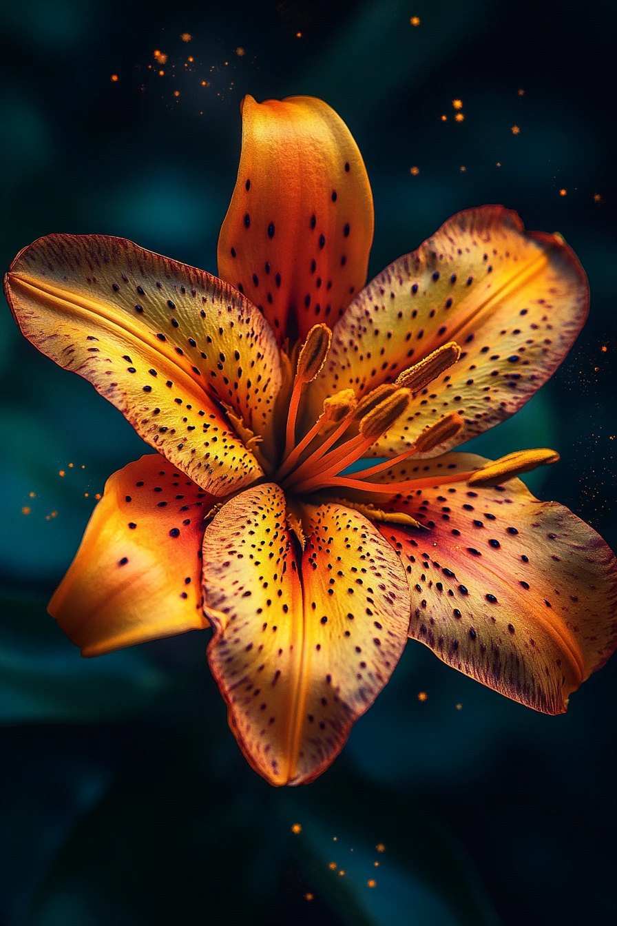 Close up of gigantic tiger lily petals with glowing detail