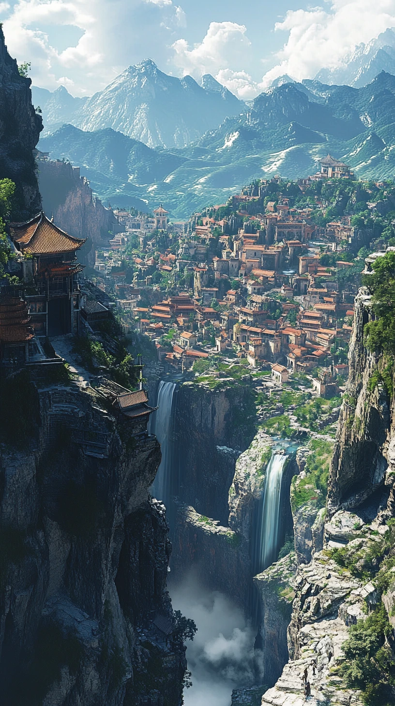 Anime view of Jingyu Valley mountain landscape setting