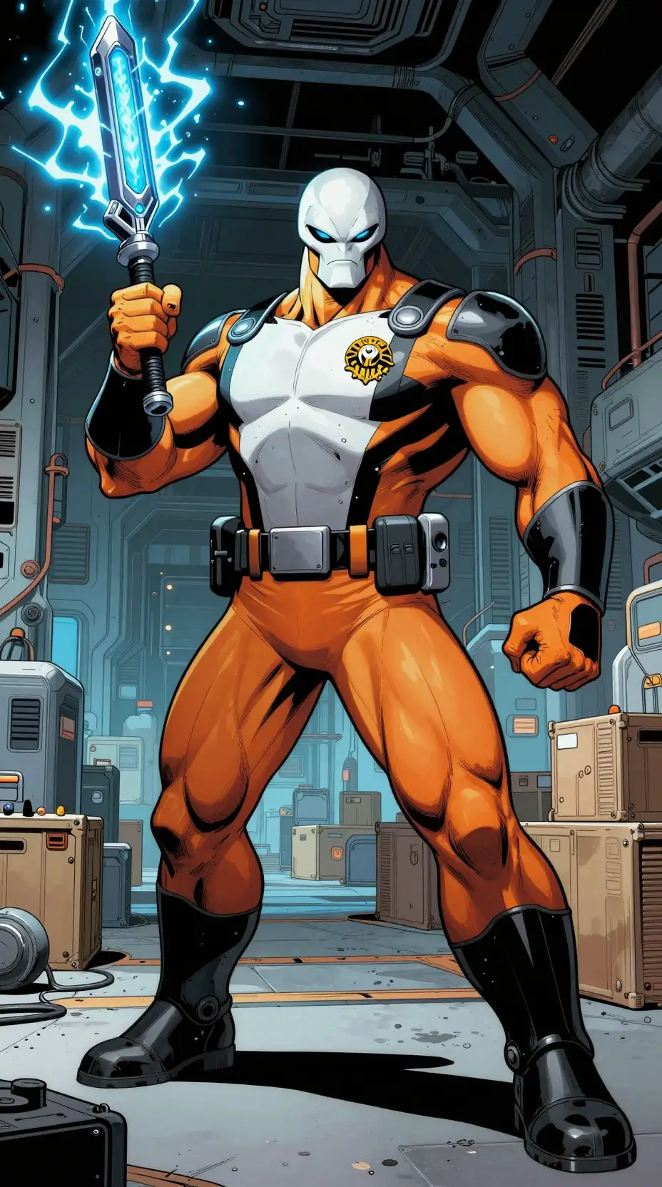Alien security guard with energy baton in cargo bay