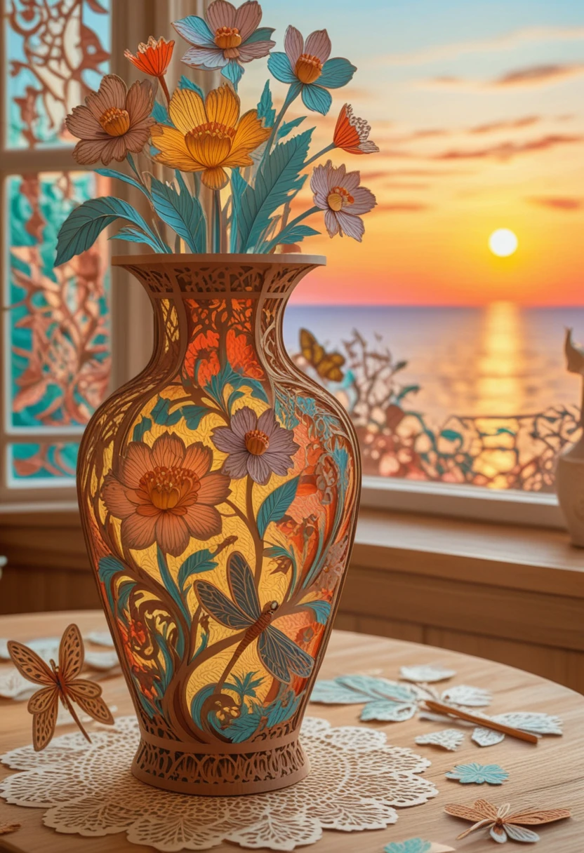 Colorful paper art vase in art nouveau holiday style