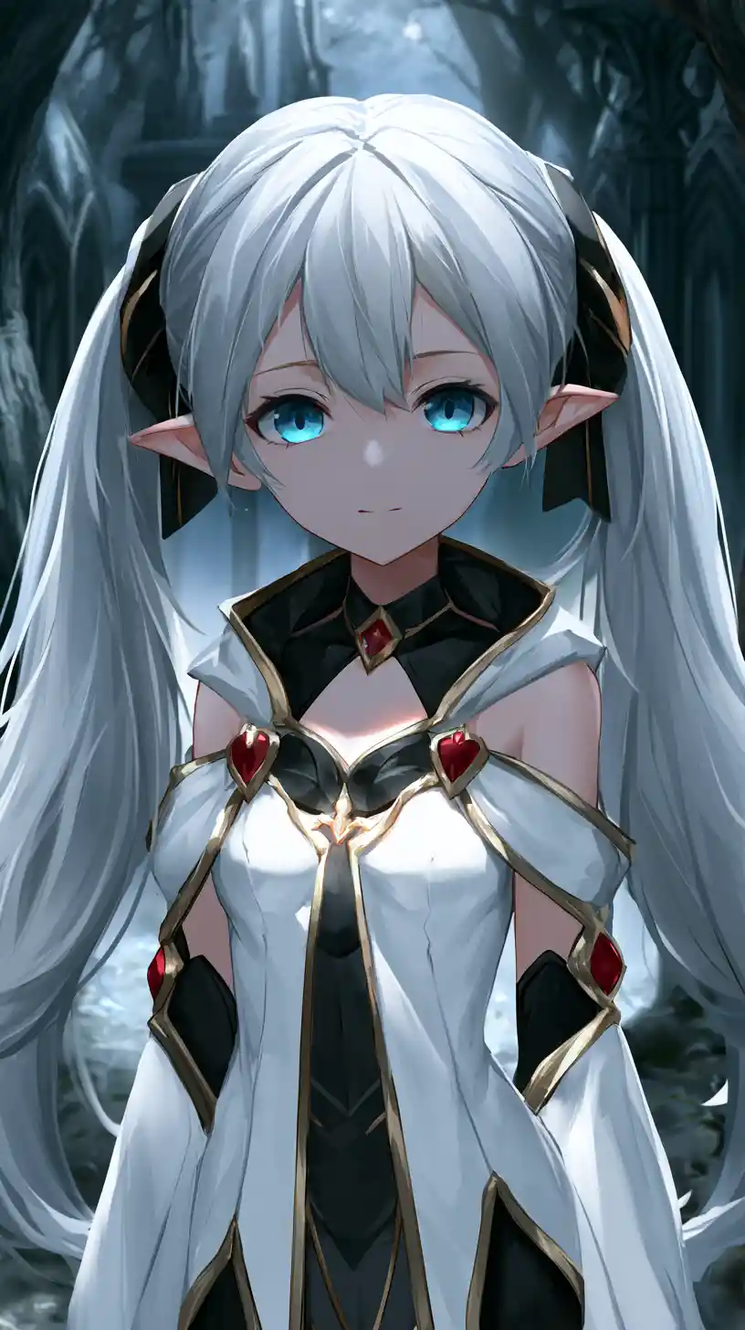 Silver haired elf girl in an enchanted forest portrait