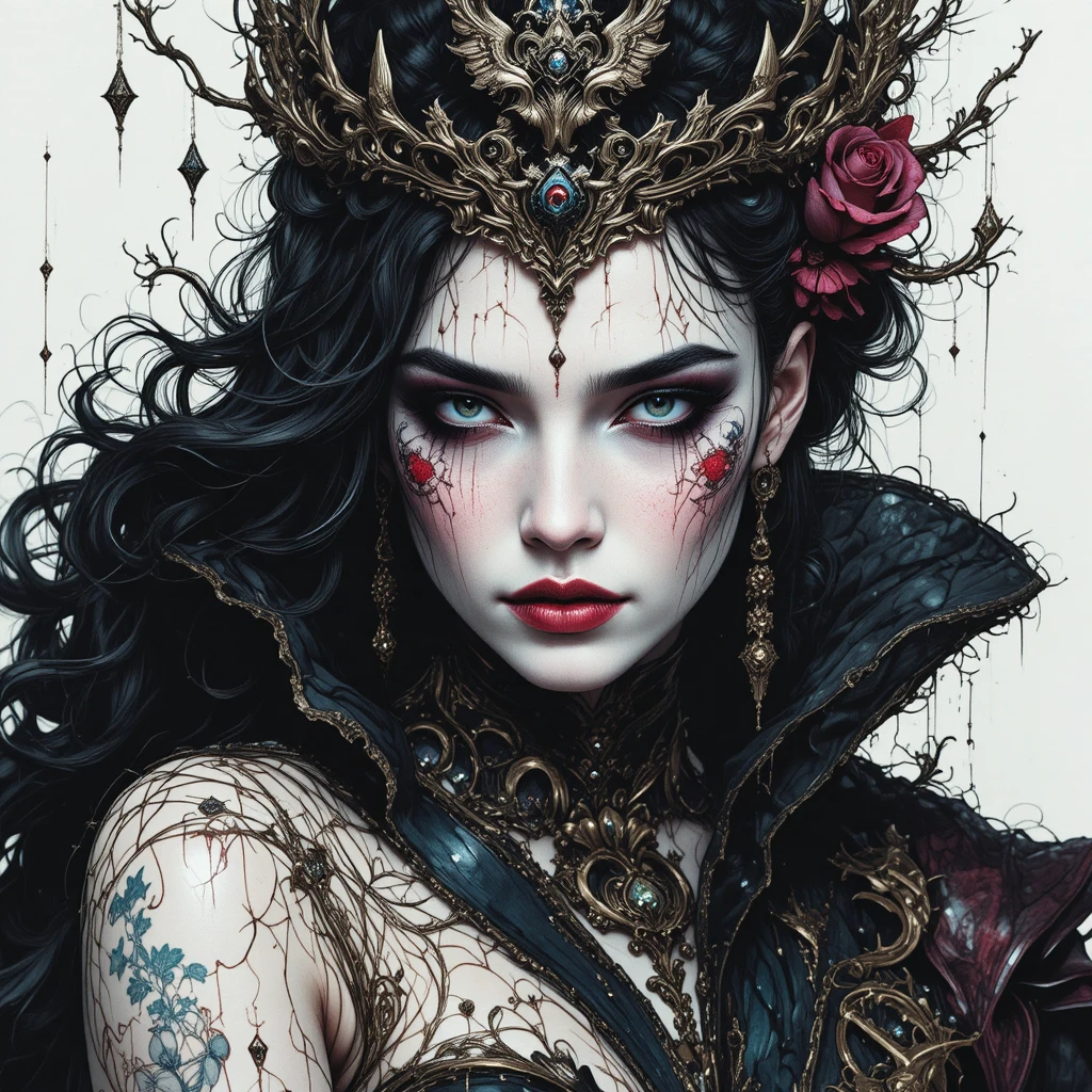 Verführerische Dark-Fantasy-Frau in dramatischer Tintenillustration