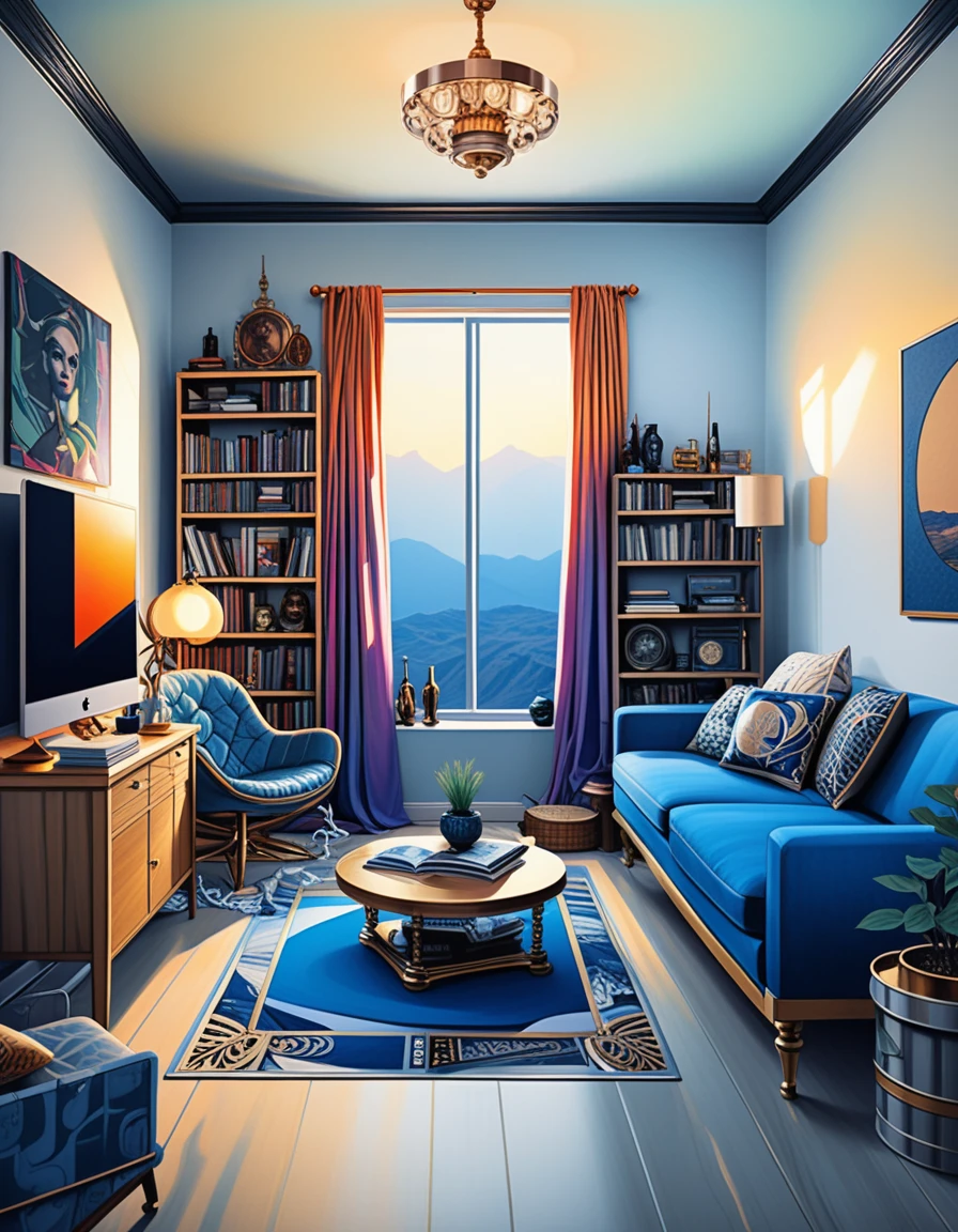 Moody 3D interior living room in eclectic witchy style