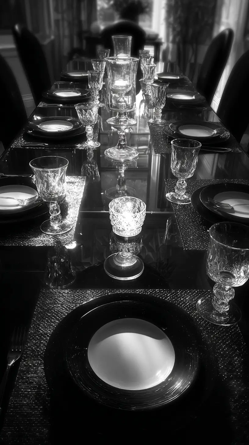 Luxurious aerial view of an elegant tabletop dining scene