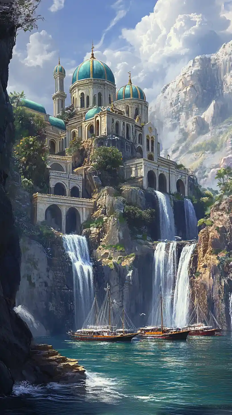 Fairytale monastery overlooking terraced cliffs and turquoise sea