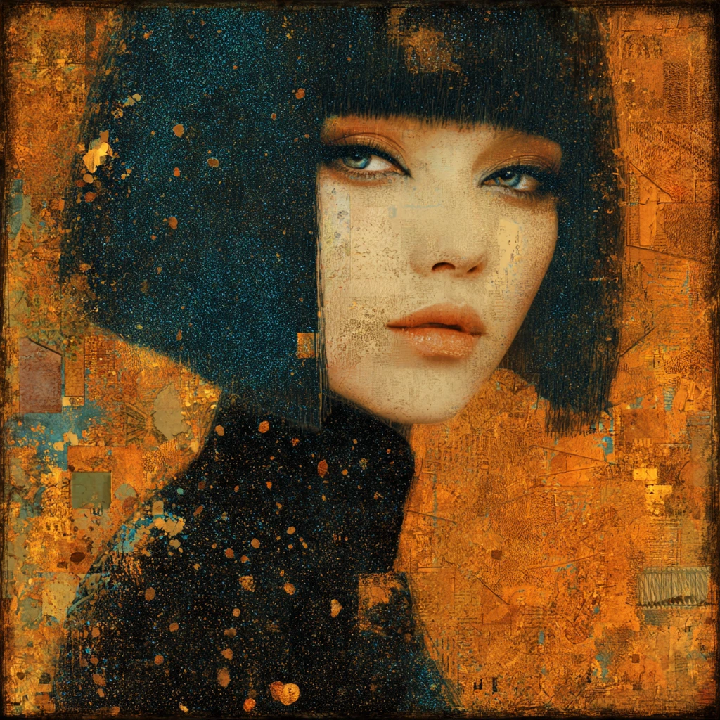 Surreal woolen portrait of a woman in a mysterious world