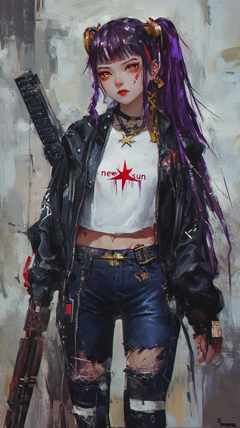 Anime girl with bat and dark futuristic streetwear