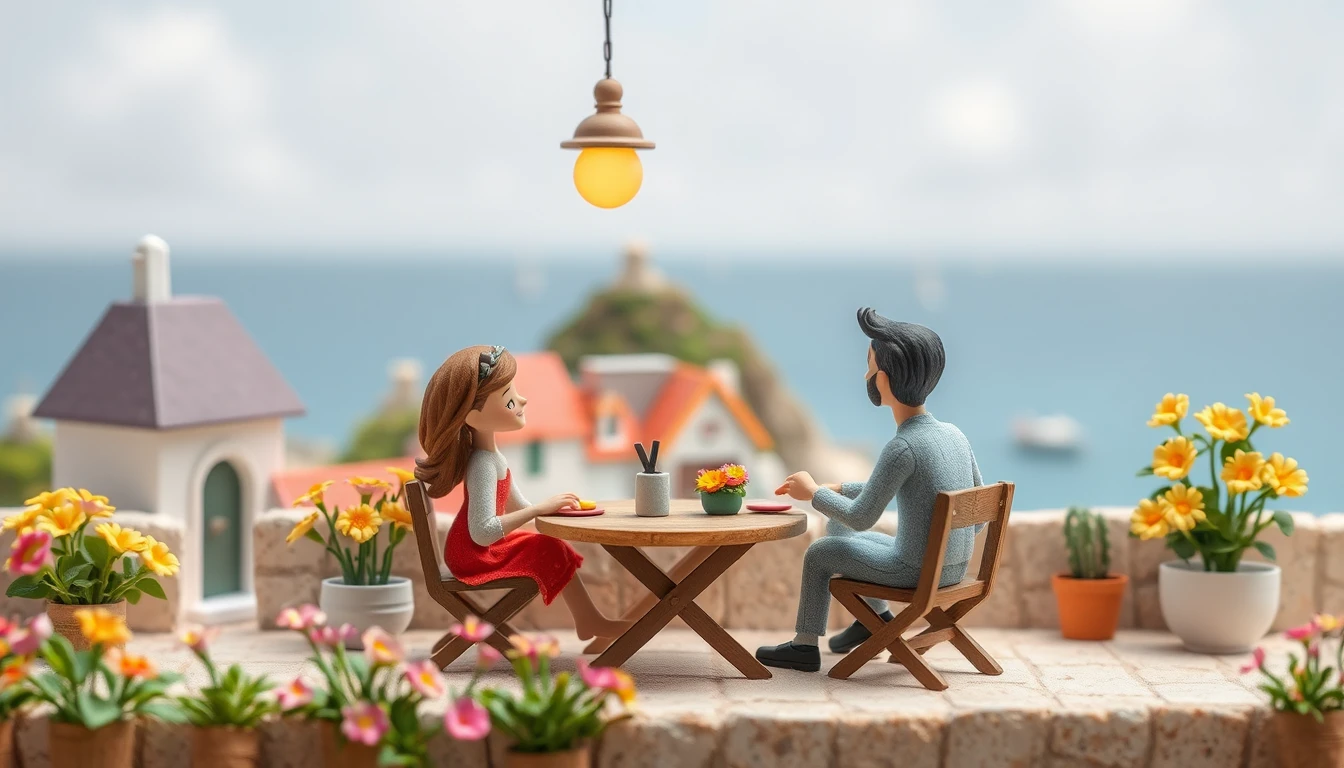 Whimsical claymation family in a minimalist French kitchen